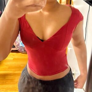 Garage Red Women's Sweetheart Neck Short Sleeve Top